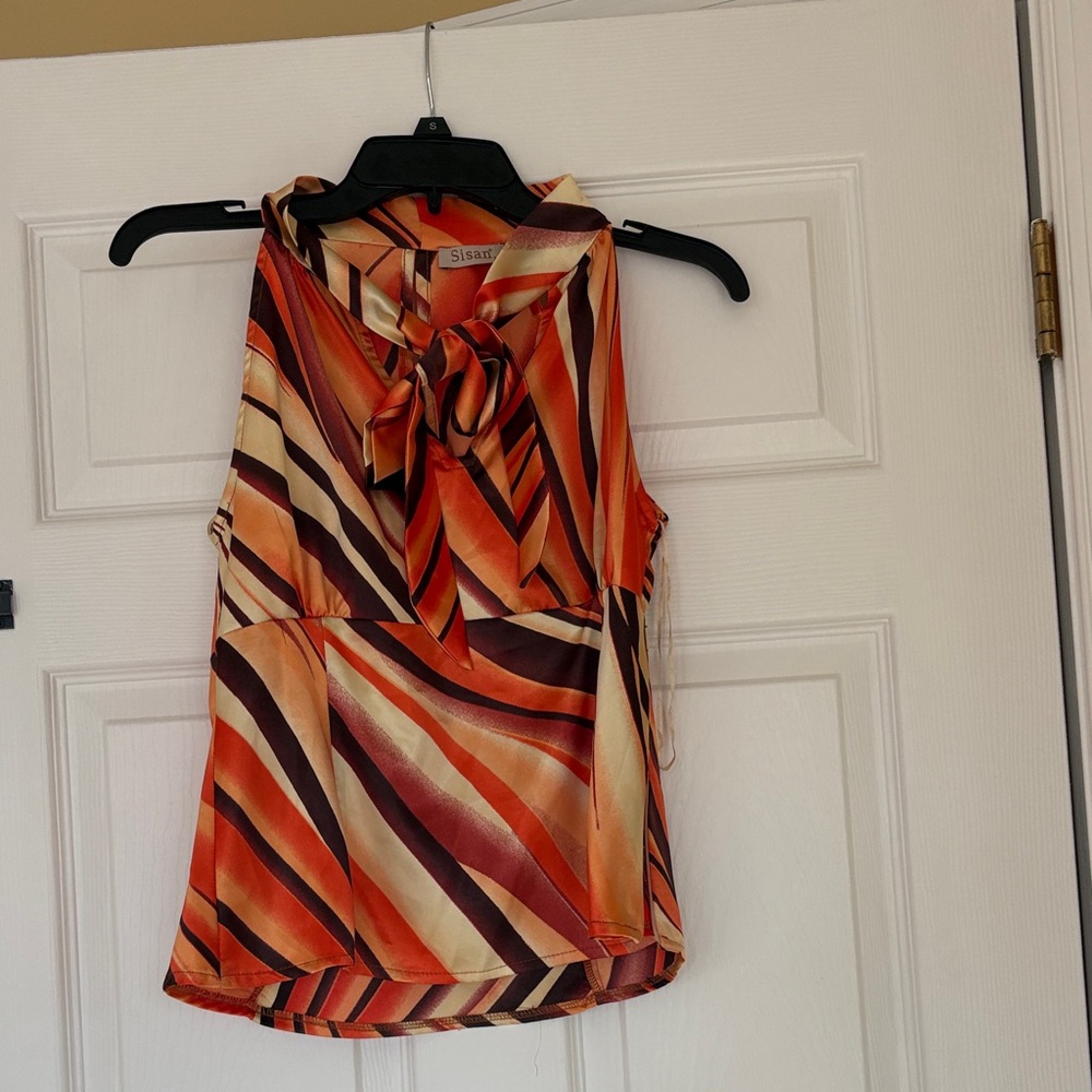 S.L. Fashions Women's Orange and Brown Striped Blouse